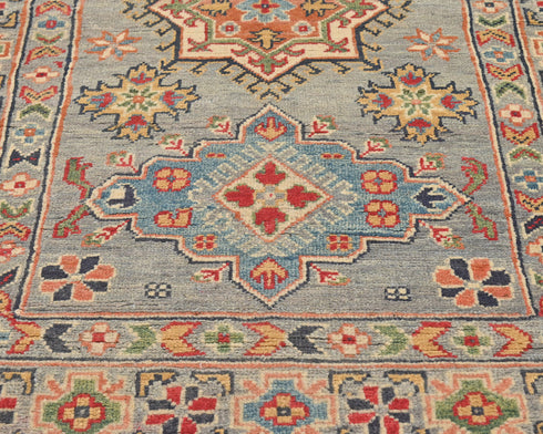 3x5 Gray Kuba Afghan Hand Knotted Wool Area Rug